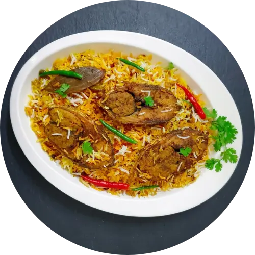 Traditional Ilish Biriyani served during Sundarban Hilsa Festival with aromatic Bengali spices