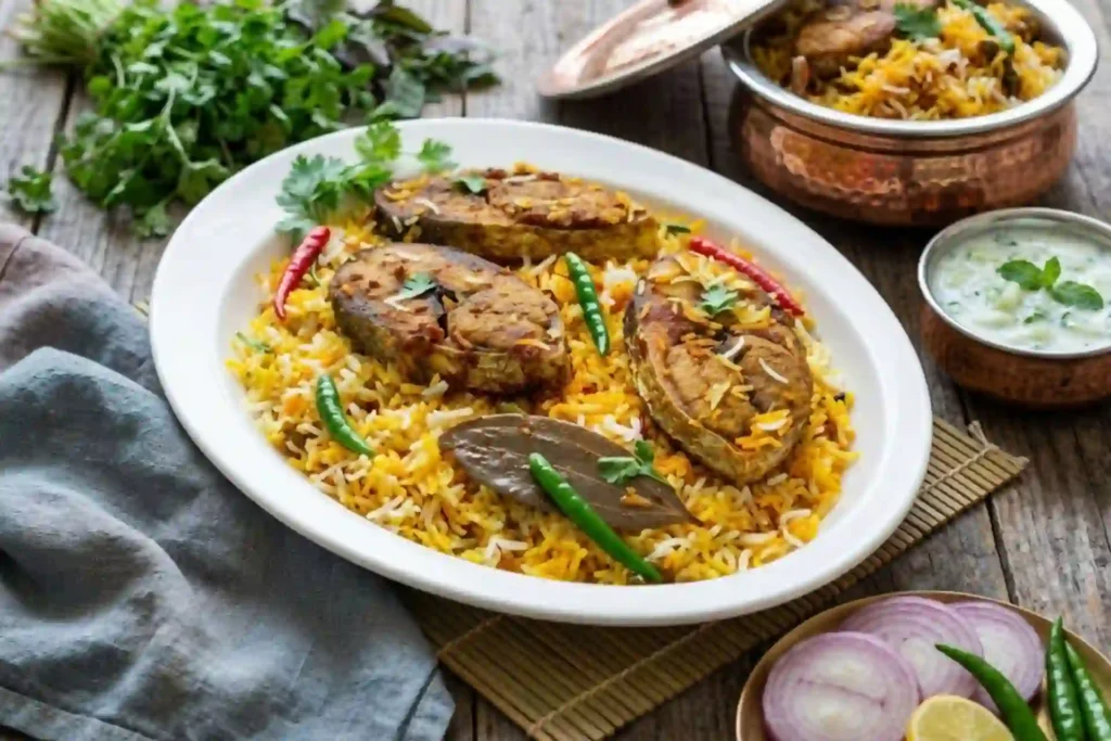 Traditional Ilish Biryani served during Sundarban Hilsa Festival with authentic Bengali flavors