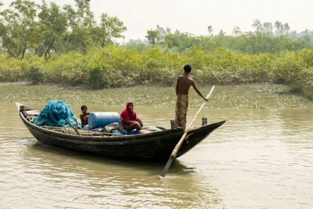 Local fisherman and village family during the Sundarban Hilsa Festival showcasing traditional Sundarban village life